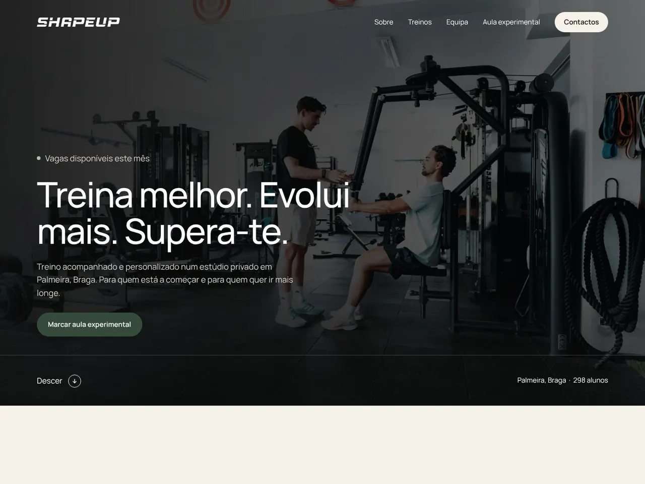 Website do estúdio de treino ShapeUp em Palmeira, Braga, criado pela Lawless Studio